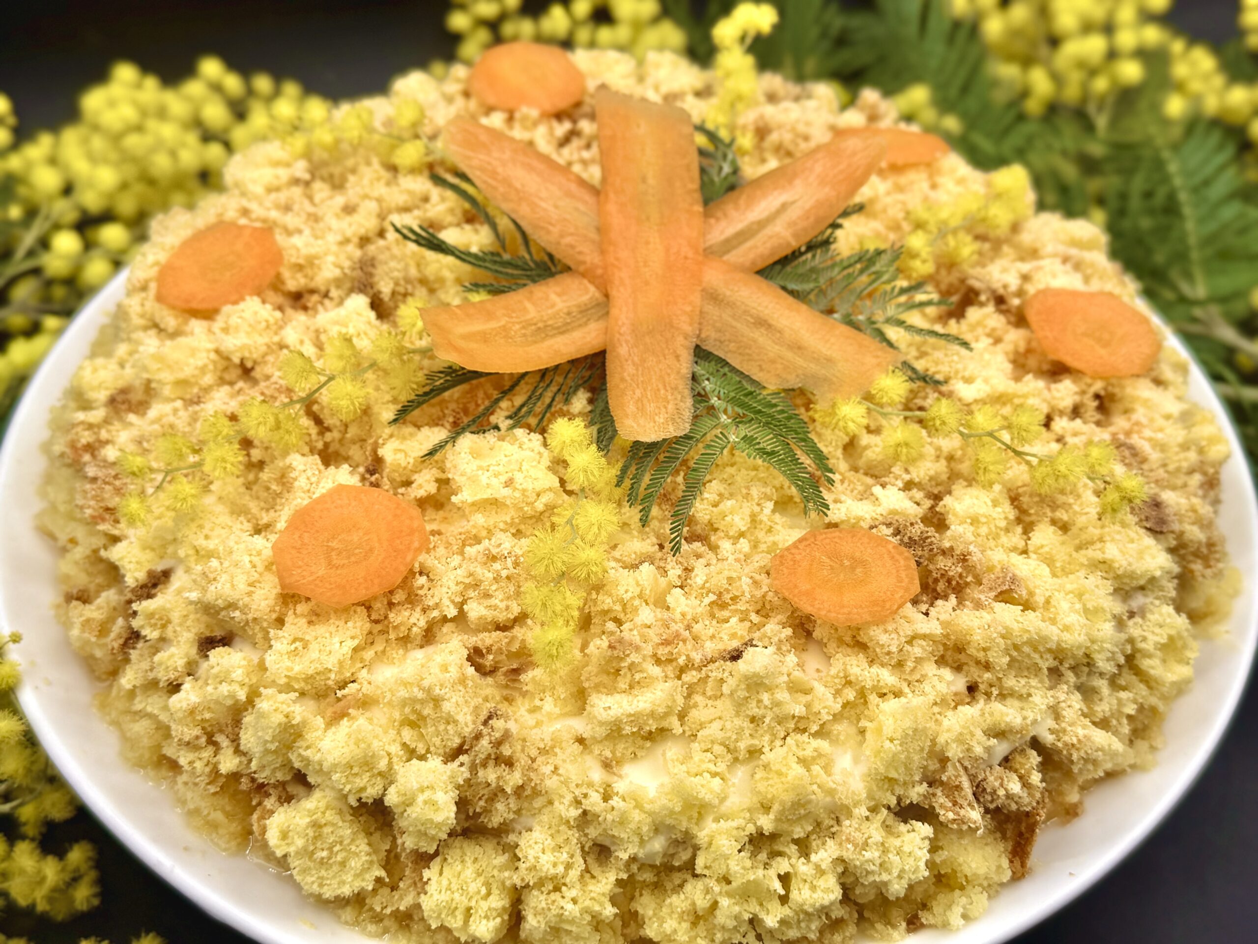 Mimosa worteltaart: het lichte en originele idee voor 8 maart