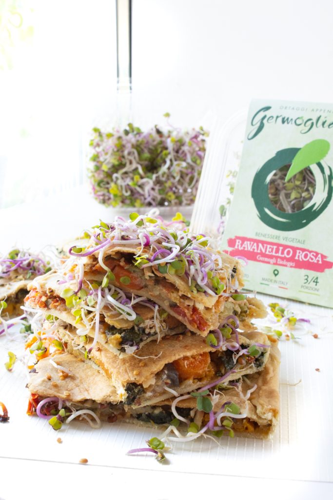 Gevulde focaccia met kiemen