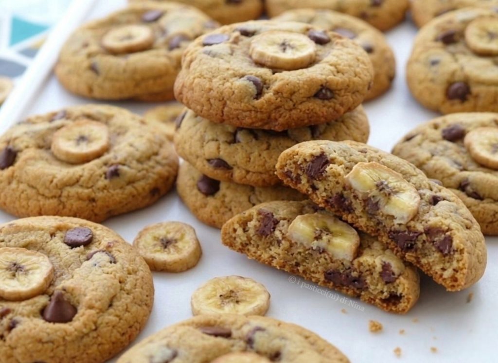 koekjes met banaanchips en pure chocolade - gemakkelijk recept i pasticcini di Nina