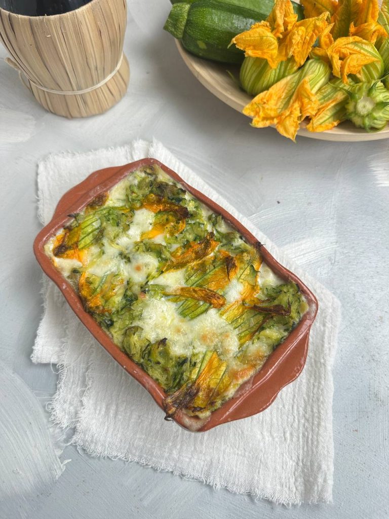 Lasagne met courgette en courgettebloemen
