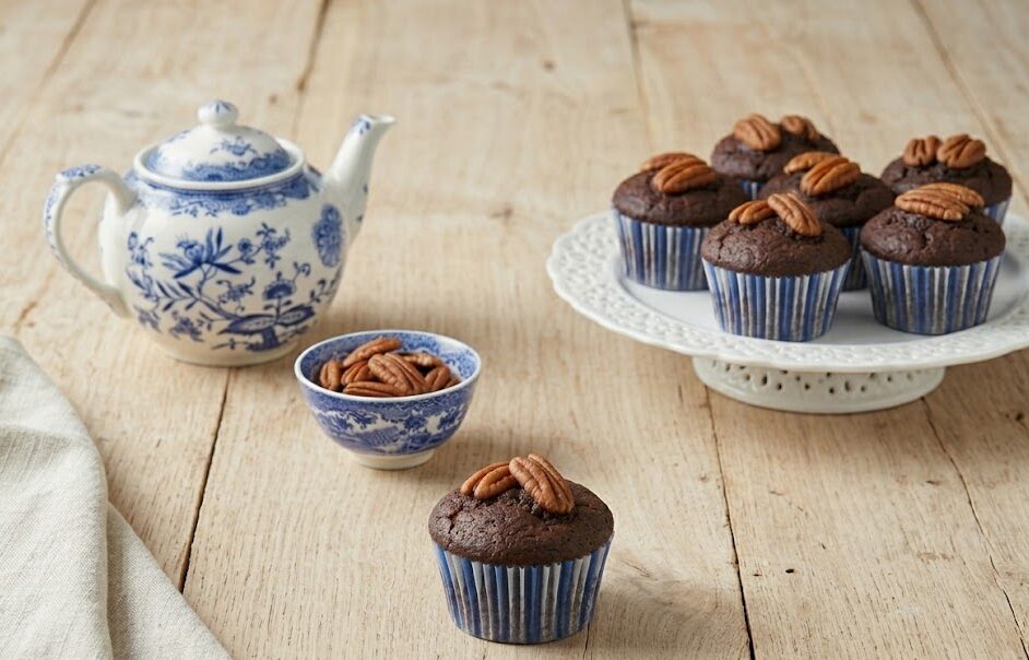 Muffins met tofu, chocolade en pecannoten