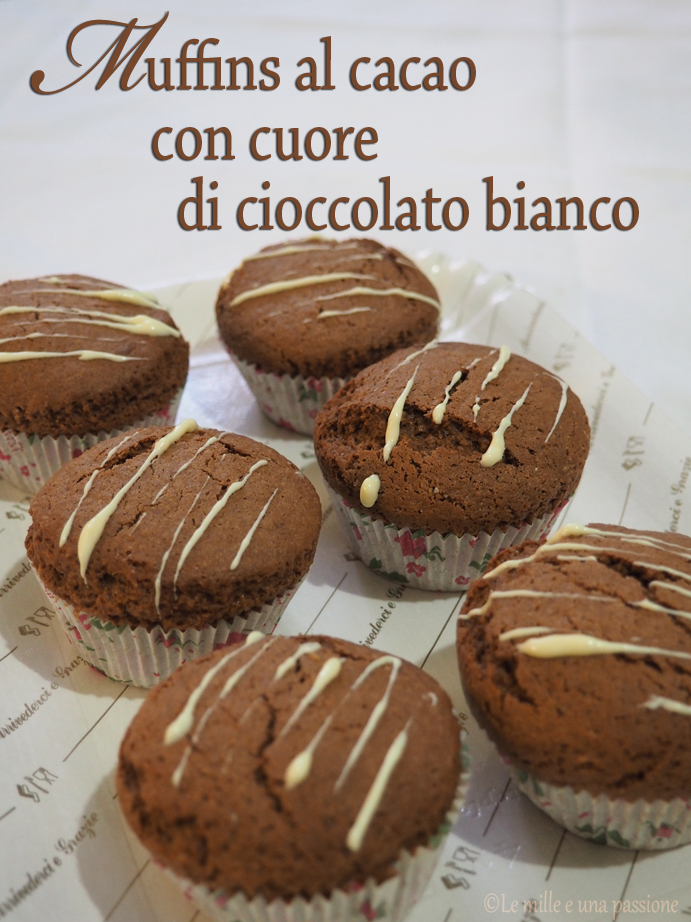 Cacaomuffins met hart van witte chocolade