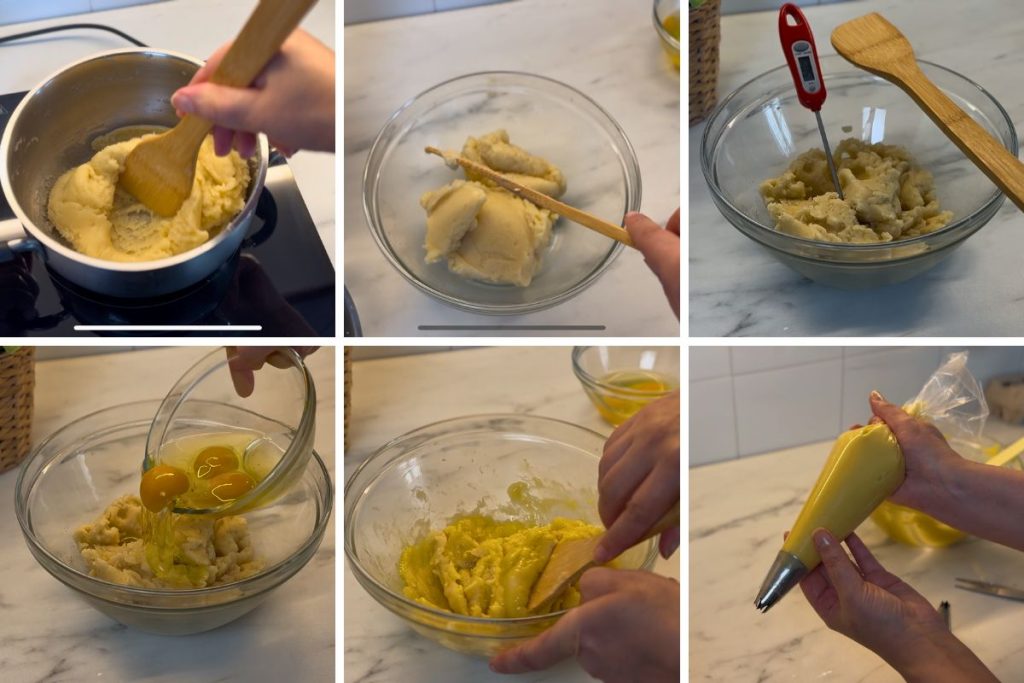 Perfecte consistentie van het deeg voor zeppole die een V op de lepel vormt