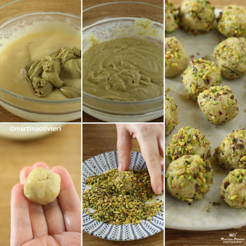 Truffels van witte chocolade en pistachenoten