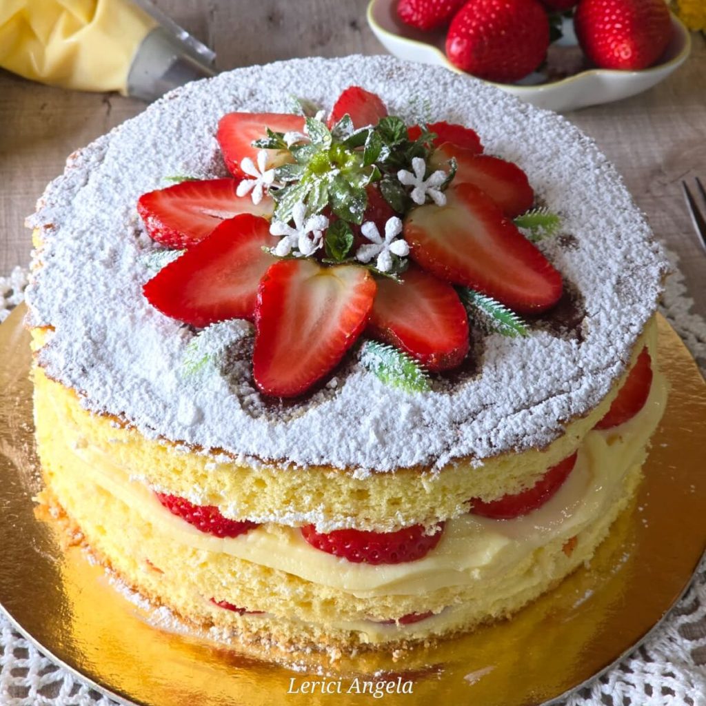 Zachte taart met Chantillyroom en aardbeien