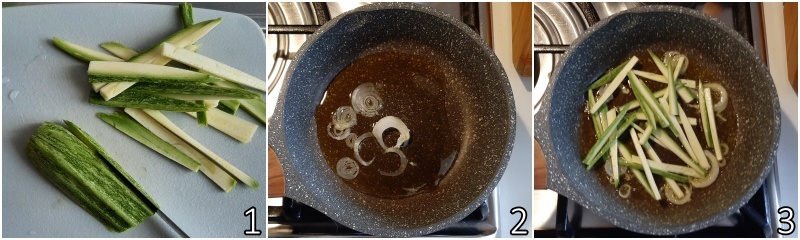 a. courgettes sauteren in de pan met een beetje ui