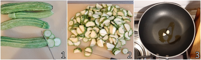 a. courgettes in plakjes snijden en daarna in halve manen