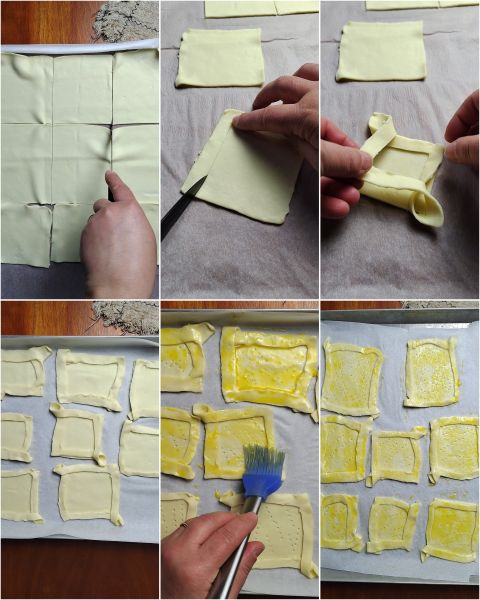 bereiding van bladerdeeggebakjes met aardbeien