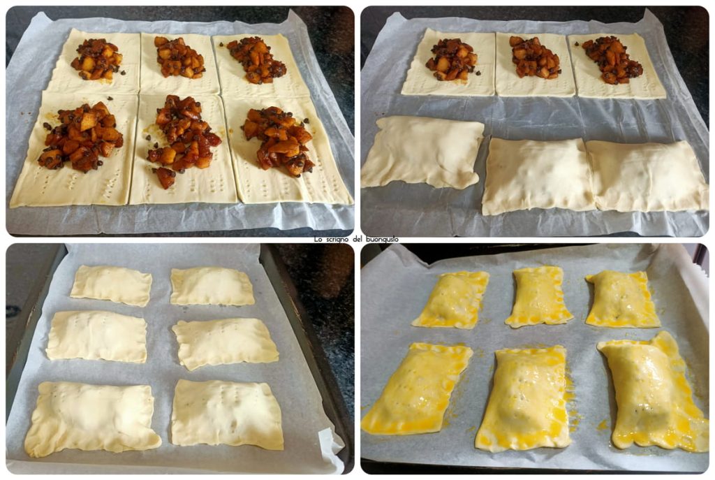 Bladerdeegpakketjes met appel en chocolade