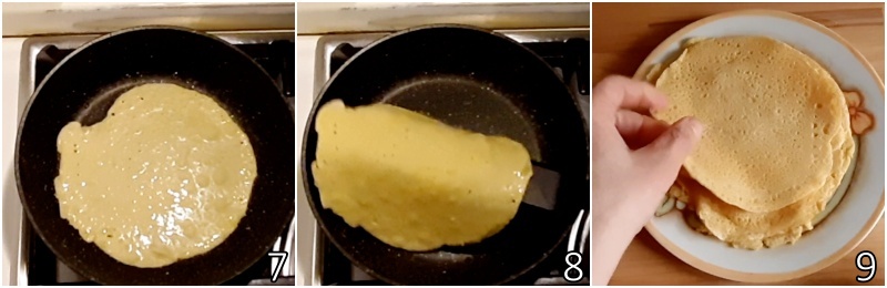 c. de kikkererwtencrêpes kort bakken in de pan