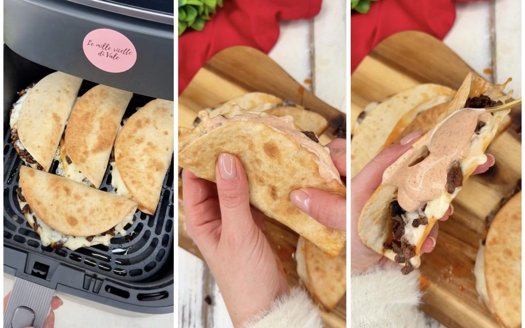 Tacos di carne e formaggio in friggitrice ad aria