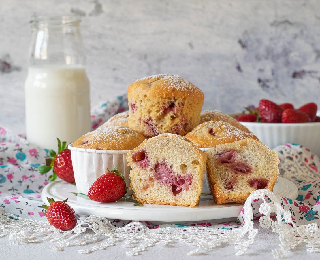 Muffins met aardbeien
