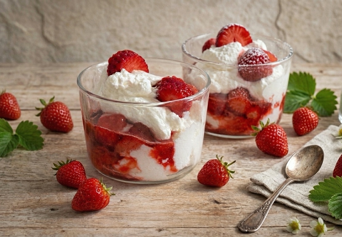 KLEINE GLAASJES SLAGROOM EN AARDBEIENCOULIS