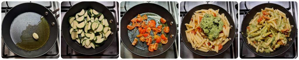 Pasta met courgettecrème en tomaten