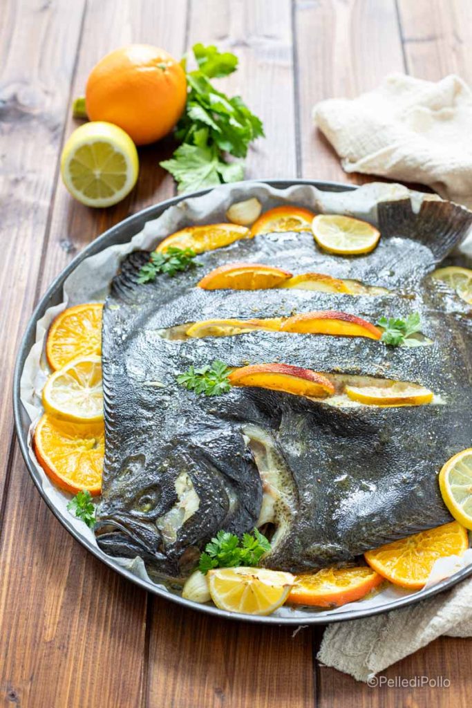 turbot uit de oven met citroen en sinaasappel