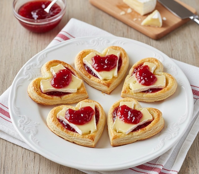 Bladerdeegharten met Brie en jam