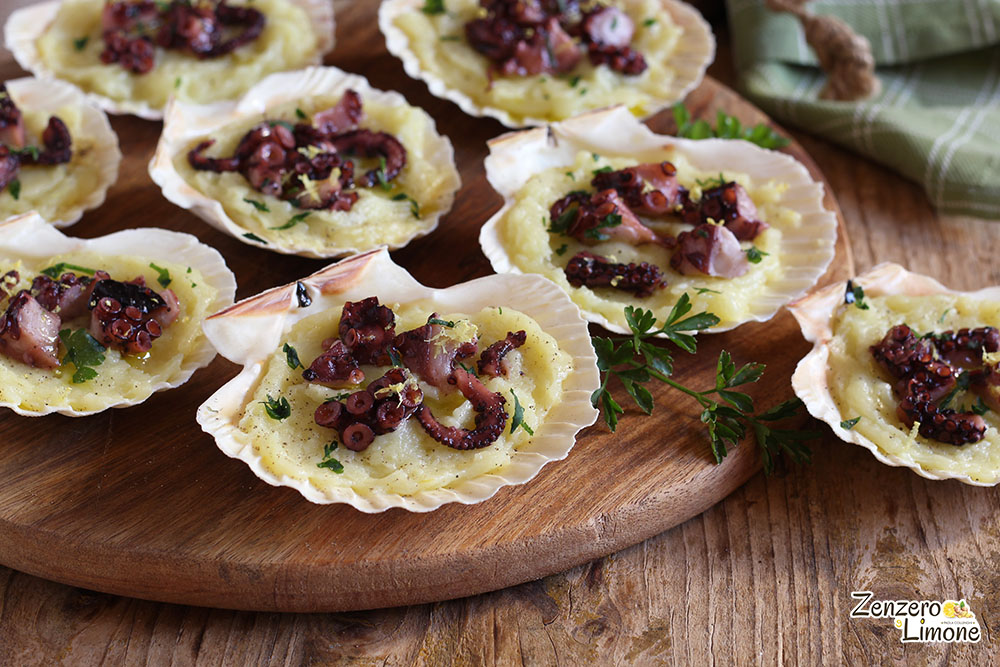 voorgerecht van octopus op aardappelcrème